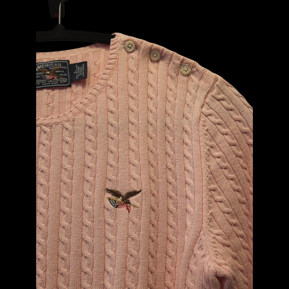 American Living Womens Sz Large Cable Knit Sweater Light Pink 100% Cotton - Picture 3 of 7